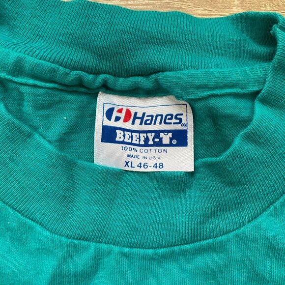 Vintage 90s Hanes Fortune 500 Long Sleeve T Shirt Teal Blue - Picture 4 of 6